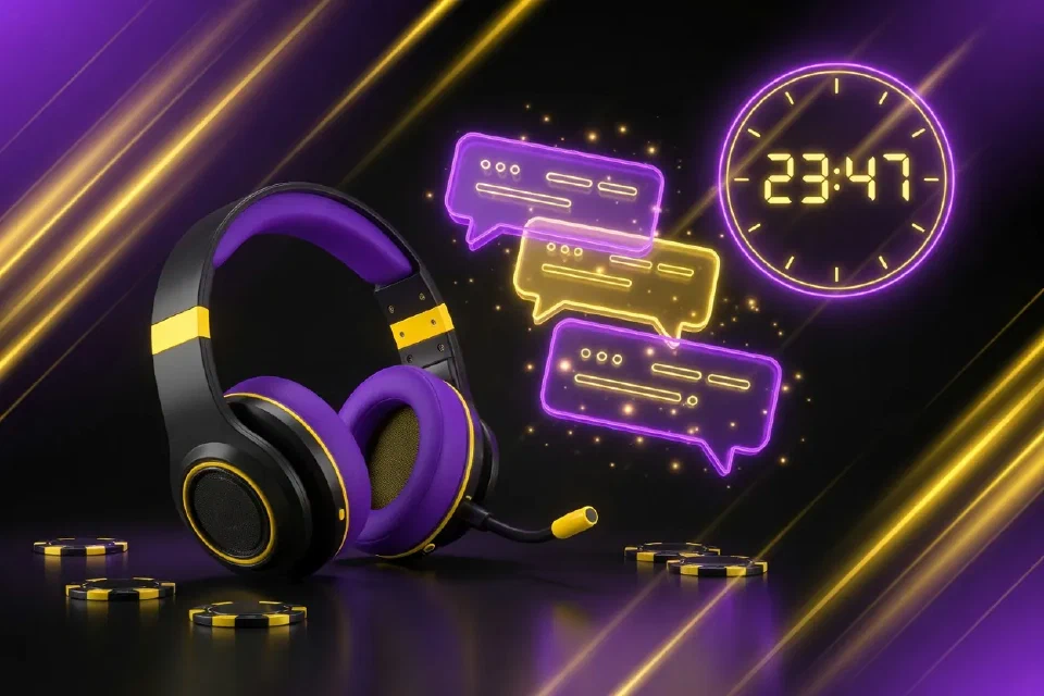 Auriculares con burbujas de chat y un reloj iluminado